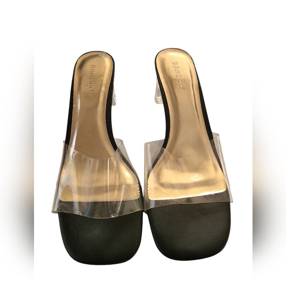 Women's BAMBOO Lucent-01 Open Toe Black with Clear Heel Size 9 - Picture 2 of 8
